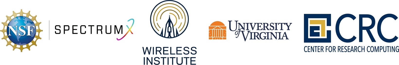 Logos of NSF, SpectrumX, the Notre Dame Wireless Institute, the University of Virginia, and the Notre Dame Center for Research Computing.